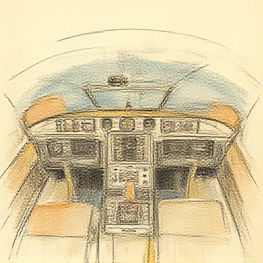A hand drawn color sketch in the style of a 1930s newspaper of an old style airplane controls