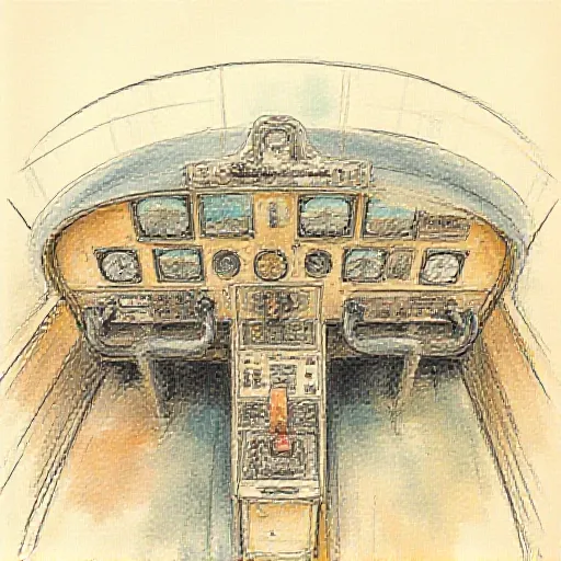 A hand drawn color sketch in the style of a 1930s newspaper of an old style airplane controls