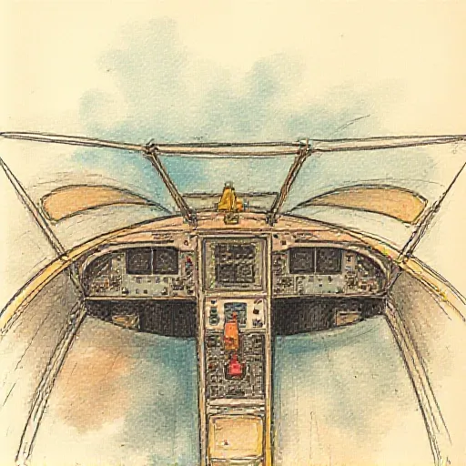 A hand drawn color sketch in the style of a 1930s newspaper of an old style airplane controls